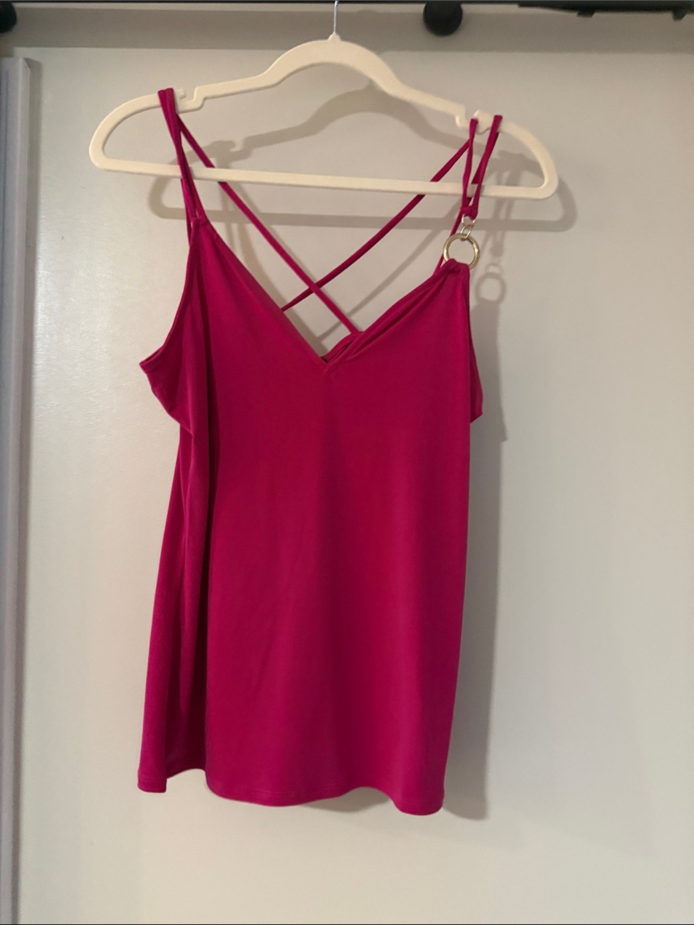 Express Fuchsia Strappy V-Neck Cami with Gold Ring